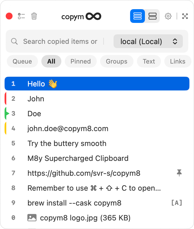 CopyM8 Interface